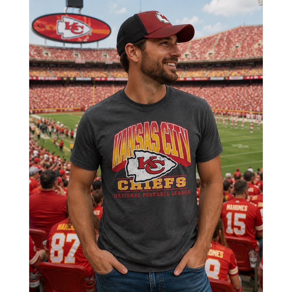 NFL Team Kansas City Chiefs Tee Shirt Mens M Medium‎ Charcoal NEW Graphic